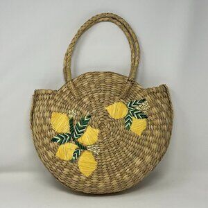 J. Jill straw lemon tote bag shopper round yellow